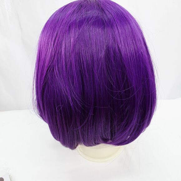 Dark Purple Short Bob Cut With Widows Peak Wig Cosplay Halloween Costume  New - Picture 6 of 12